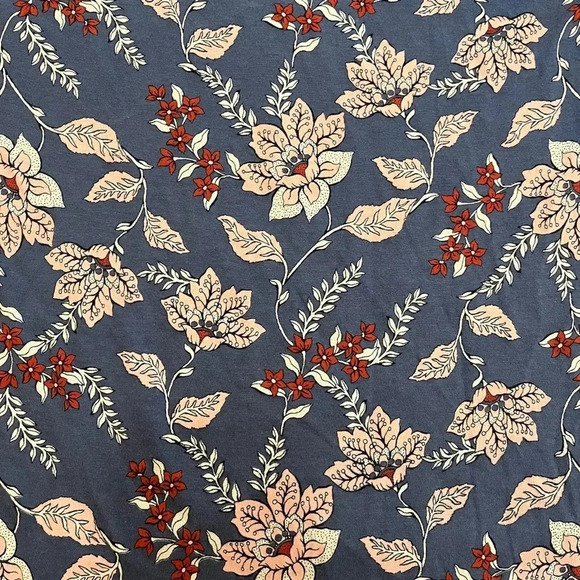 J. Jill Sz M Modal Denim Blue Floral Long Sleeve Tunic Blouse Trim Casual Vneck - Picture 8 of 10